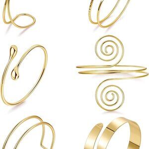 Stylish 6PCS Gold Upper Arm Cuffs - Adjustable Minimalist Bracelets for Women